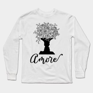 Amore Italian Love Faces Vase Flowers Roses Graphic Art Long Sleeve T-Shirt